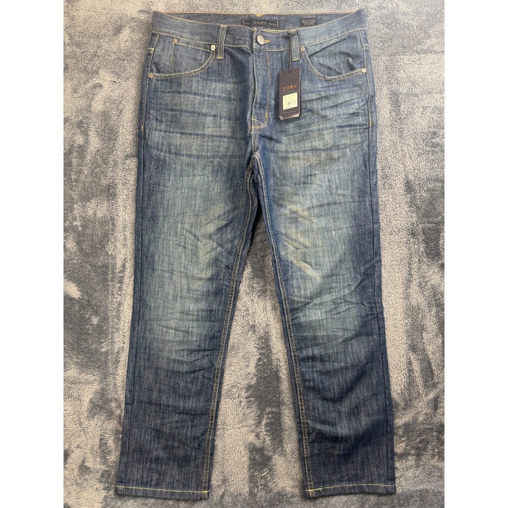 pd&c Jeans Mens 34x30 Corban Blue Slim Straight Back Pocket Design NWT